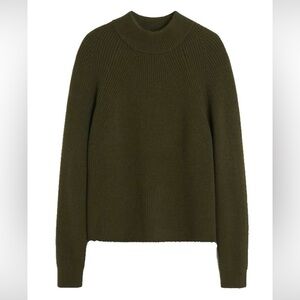 Mango Green Mock Crew Neck Wool Blend Pullover Sweater